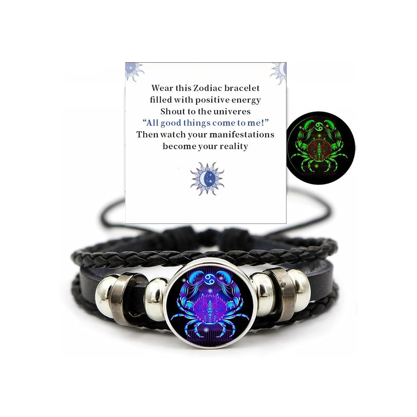 🔥Zodiac Constellation Guardian Black Leather Bracelet Adjustable 🔥
