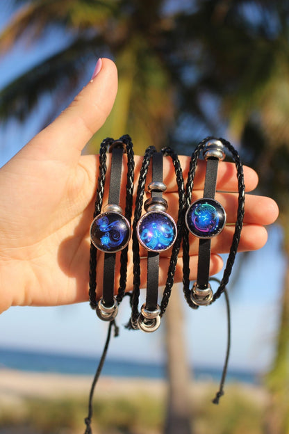 🔥Zodiac Constellation Guardian Black Leather Bracelet Adjustable 🔥